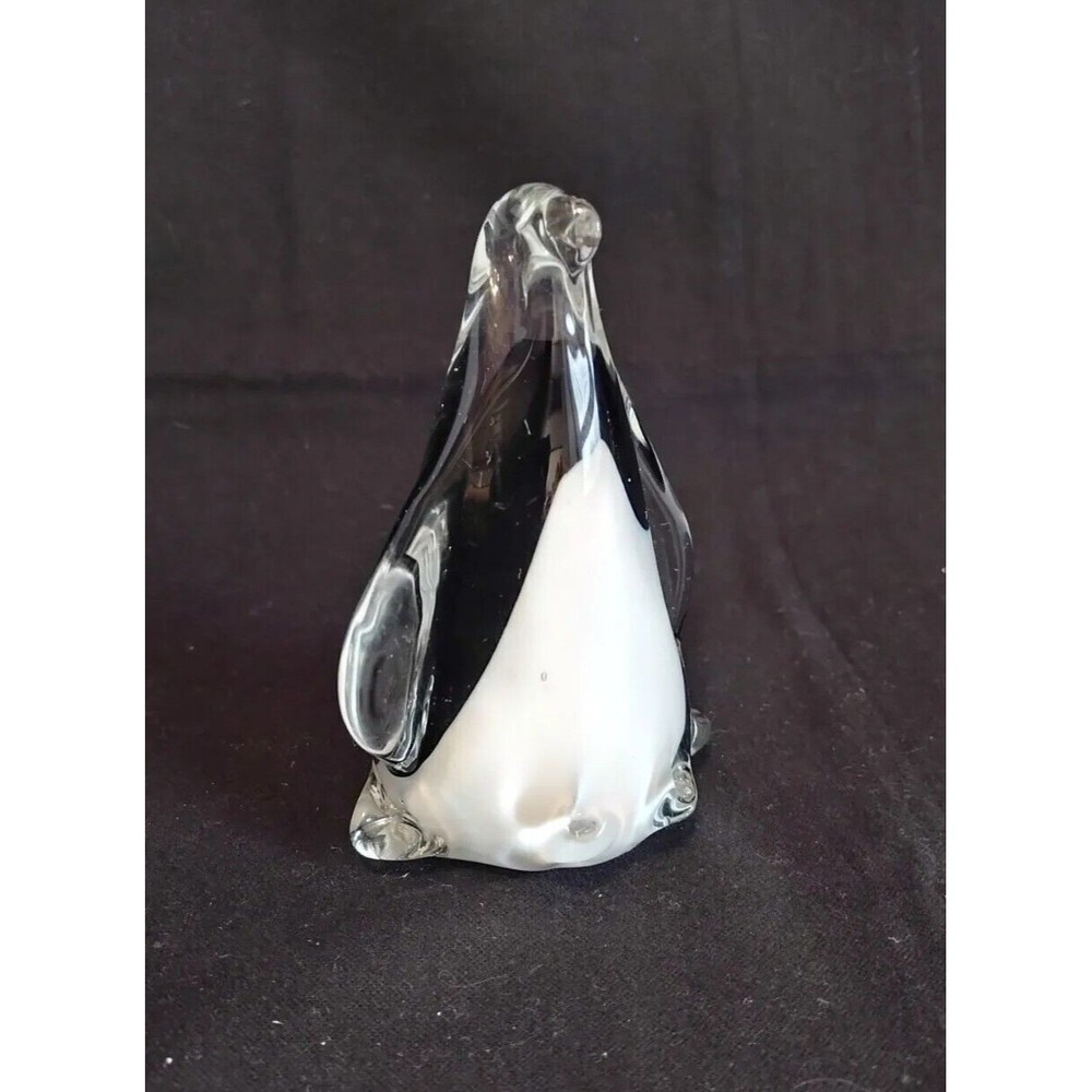Pier 1 Glass Penguin Paper Weight Hand Blown 4.5 In Bird Figurine